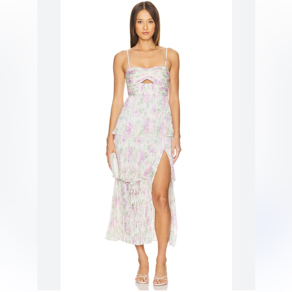 Floral Keyhole Tiered Maxi Dress in Pastel Pink and Green